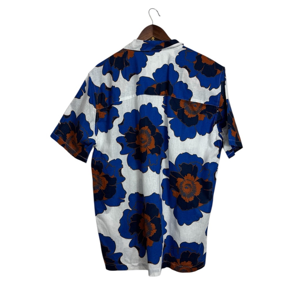 GAP Men Linen-Cotton White & Blue Floral Button Down Shirt Resort Wear Vacation - Picture 6 of 7